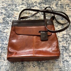 Classic Two-Tone Brown Leather Hobo Shoulder Bag